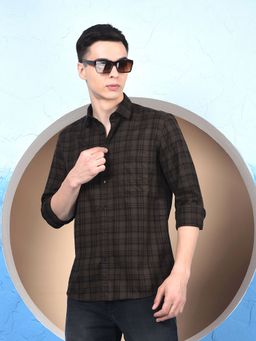 CRIMSOUNE CLUB - Men Brown Checked Cotton Shirt