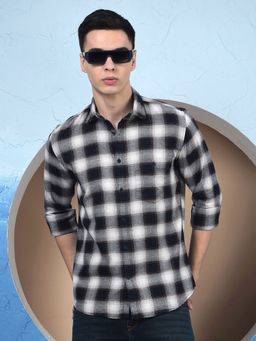 CRIMSOUNE CLUB - Men Black Checked Cotton Shirt