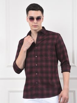 CRIMSOUNE CLUB - Men Maroon Checked Cotton Shirt