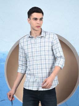 CRIMSOUNE CLUB - Men White Checked Cotton Shirt