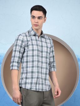CRIMSOUNE CLUB - Men Grey Checked Cotton Shirt