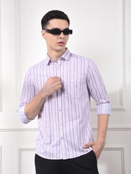 CRIMSOUNE CLUB - Men Purple Vertical Stripes Cotton Shirt