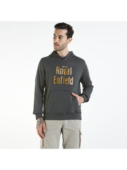 Royal Enfield - Men Charcoal Polycotton Typography Hoodie