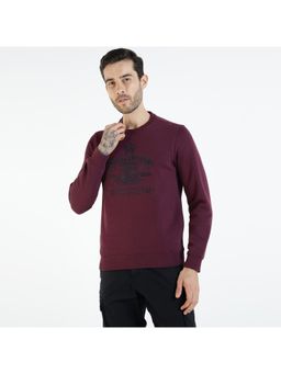 Royal Enfield - Men Wine Cotton Blend Embroidered Sweatshirt