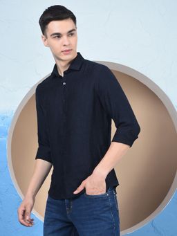 CRIMSOUNE CLUB - Men Navy Blue Jacquard Shirt