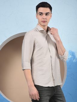 CRIMSOUNE CLUB - Men Beige Textured Shirt