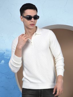 CRIMSOUNE CLUB - Men White Viscose Blend Textured Sweater