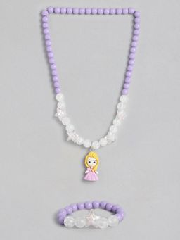 EL REGALO - Kids Girls Jewellery Necklace and Bracelet Combo Purple and White (Set of 2)