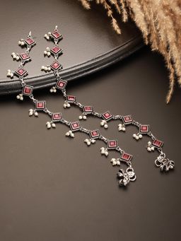 Saraf RS Jewellery - Oxidised Ruby Red Stone Studded Minimal Dailywear Anklet Payal