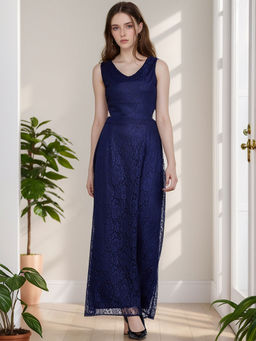 RARE - Navy Blue Self Design Regular Dress