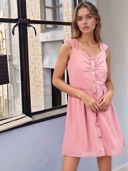 RARE - Peach Solid A-Line Dress