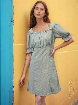 RARE - Green Self Design A-Line Dress