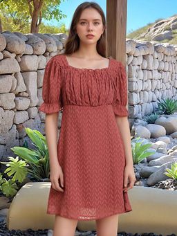 RARE - Maroon Self Design Regular Dress