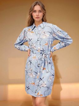 RARE - Blue Printed Regular Dress and Belt (Set of 2)