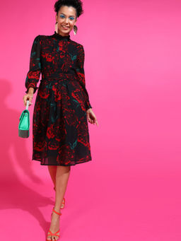 RARE - Black Printed A-Line Dress