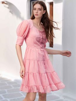 RARE - Peach Solid Regular Dress