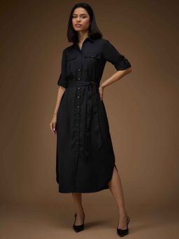 RARE - Black Solid A-Line Dress