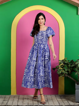 PEPPINOS - Blue Printed A-Line Dress