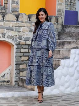 PEPPINOS - Indigo Printed A-Line Dress