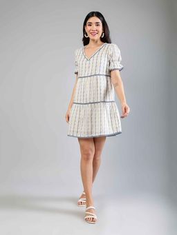 PEPPINOS - Off White Printed A-Line Dress