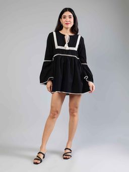 PEPPINOS - Black Solid A-Line Dress