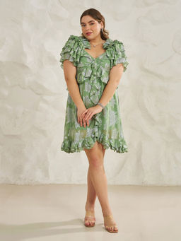 Sonsie - Green Embellished A-Line Dress