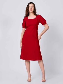 Outzidr - Red Solid Regular Dress
