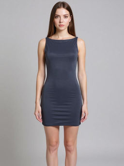 Outzidr - Grey Solid Bodycon Dress