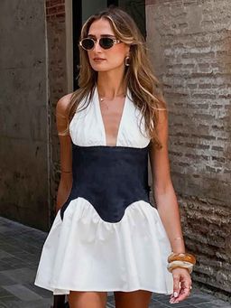 Outzidr - White Solid A-Line Dress