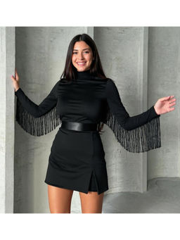 Outzidr - Black Solid Bodycon Dress