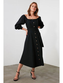Trendyol - Black Belted Button Led Dress