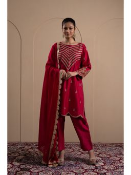 LABEL TANYA CHOPRA - Deep Red Kurta and Trouser with Dupatta (Set of 3)