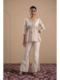 LABEL TANYA CHOPRA - White Peplum Top and Pants Co-ord (Set of 2)