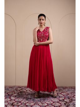 LABEL TANYA CHOPRA - Pink Georgette Anarkali Gown with Pants (Set of 2)