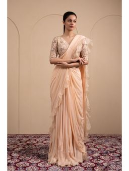 LABEL TANYA CHOPRA - Blush Pink Saree with Stitched Blouse
