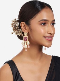 Joules By Radhika - Gold Finish Pink and Off White Kundan Polki Dangler Earrings