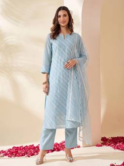 Gahan - Sky Blue Chanderi Zari Embroidered Kurta with Pant & Dupatta