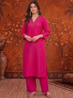 Gahan - Womens Pink Embroidered Kurta with Pant
