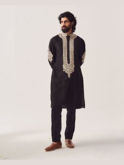 WABI SABI by Anshum-Ritesh - Royal Orchid Black Kurta with Pyjama