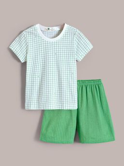 Hopscotch - 2-Pc White Grid Check T-shirt & Shorts