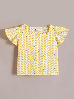 Hopscotch - Yellow Sunshine Leaves Flutter Sleeve Top