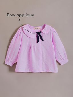 Hopscotch - Pink Peter Pan Collar Bow Tie Top