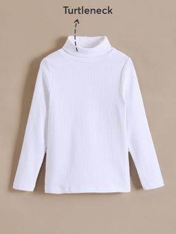 Hopscotch - White Ribbed Turtle Neck T-shirt