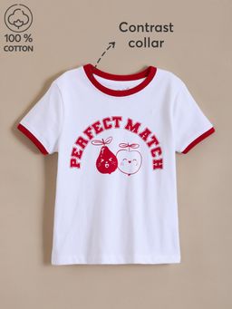 Hopscotch - White Cotton Fruity Friends Ringer T-shirt