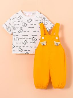 Hopscotch - 2-Pc White Tiger Baby Face T-shirt & Dungaree
