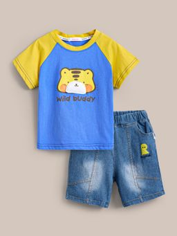 Hopscotch - 2-Pc Blue Wild Buddy T-shirt & Shorts