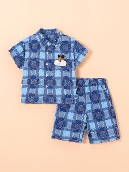 Hopscotch - 2-Pc Blue Checkered Arctic Patch Shirt & Shorts