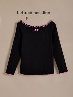 Hopscotch - Black Lettuce Ribbed Ruffle T-shirt