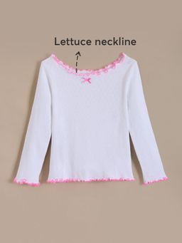 Hopscotch - White Lettuce Ribbed Ruffle T-shirt