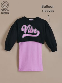 Hopscotch - Pink Pure Cotton Ribbed Tank Dress with Sweatshirt